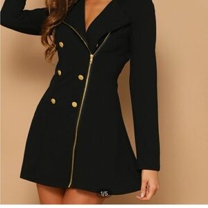 Black Double-Breasted Coat with Gold Buttons